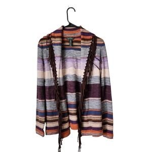 LAUREN RALPH LAUREN Aztec Wrap Sweater Serape Fringe Southwestern Linen Cotton S